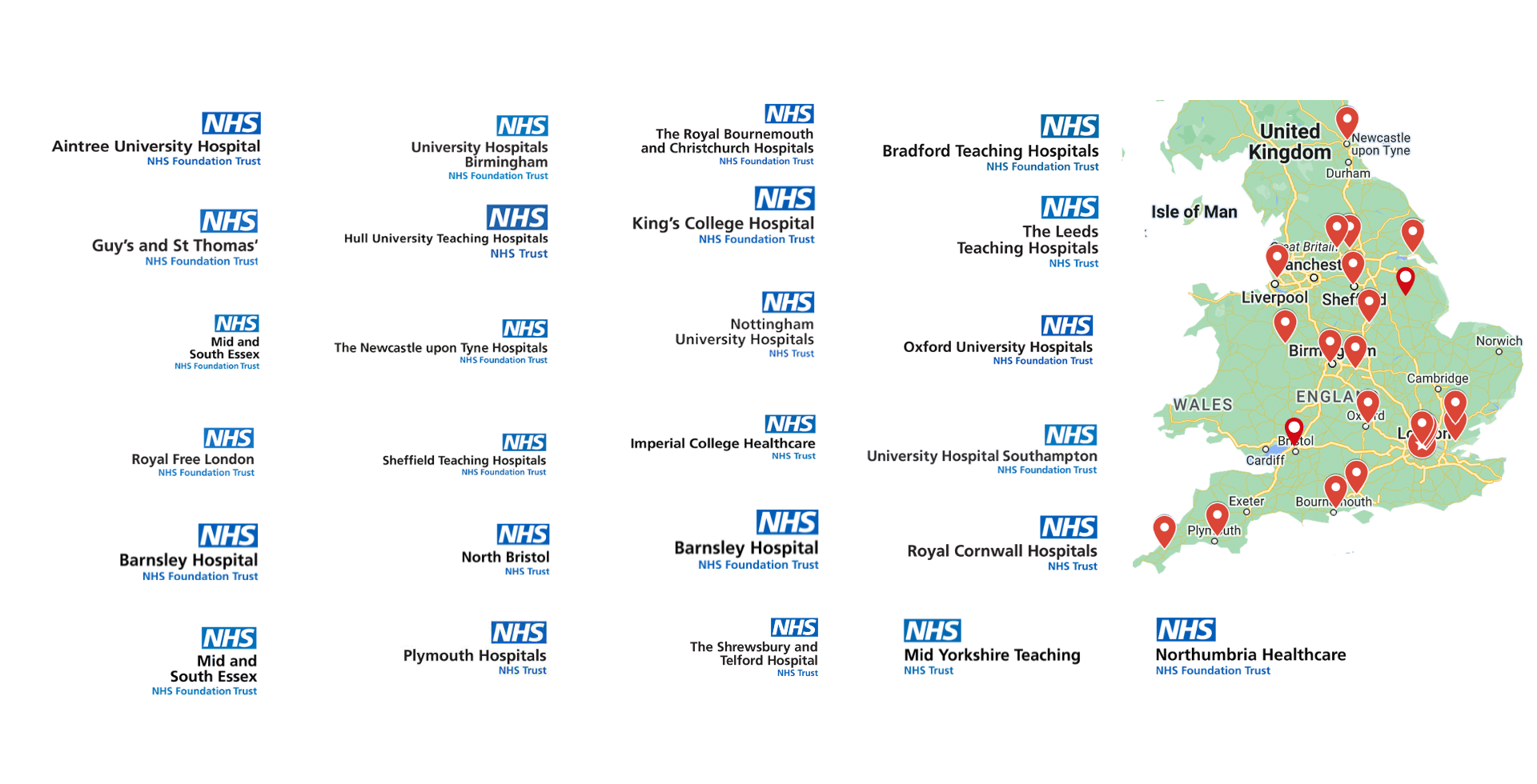 Map of participating NHS sites